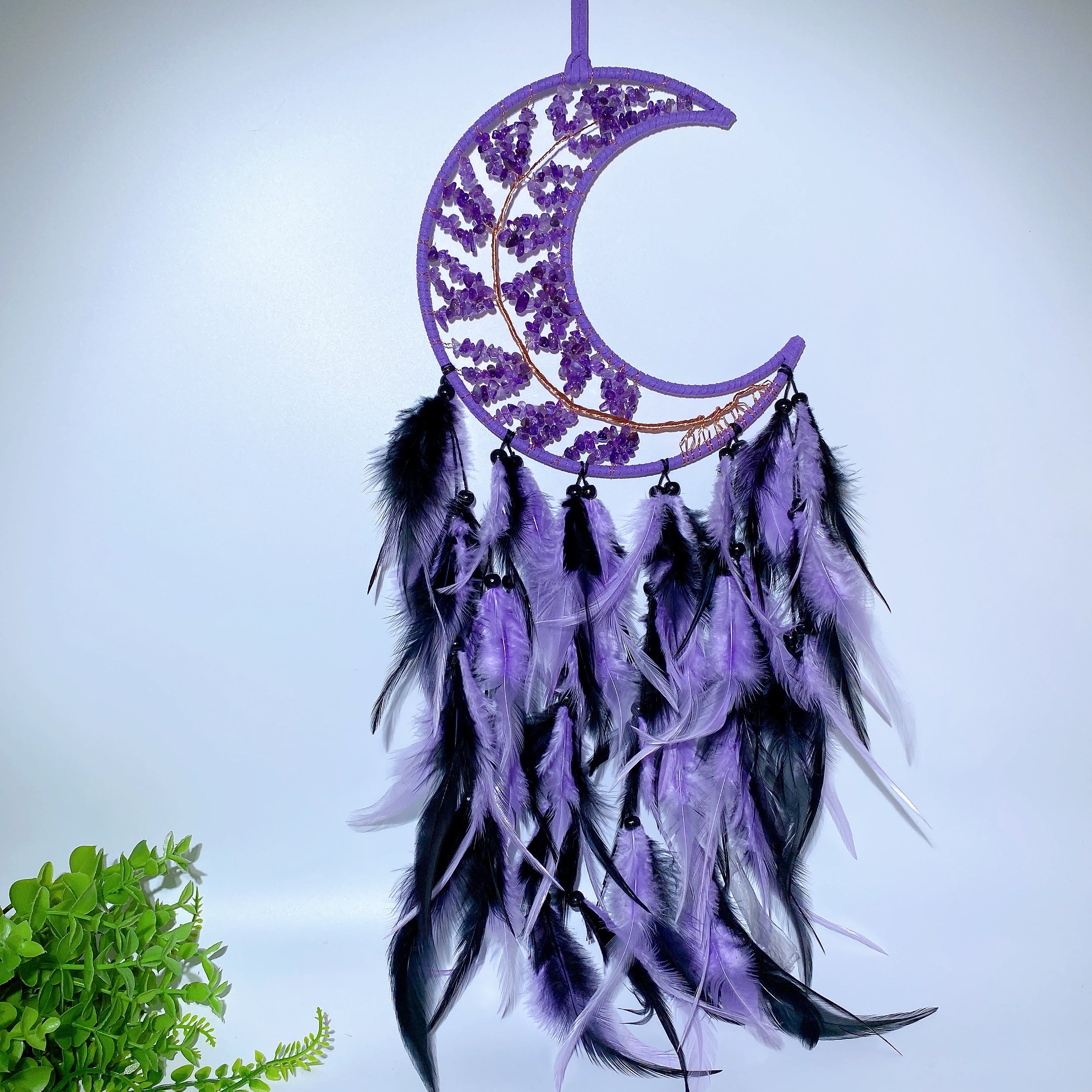 60cm Mixed Crystal Chips Moon Shape Dreamcatcher for Crystal Decor