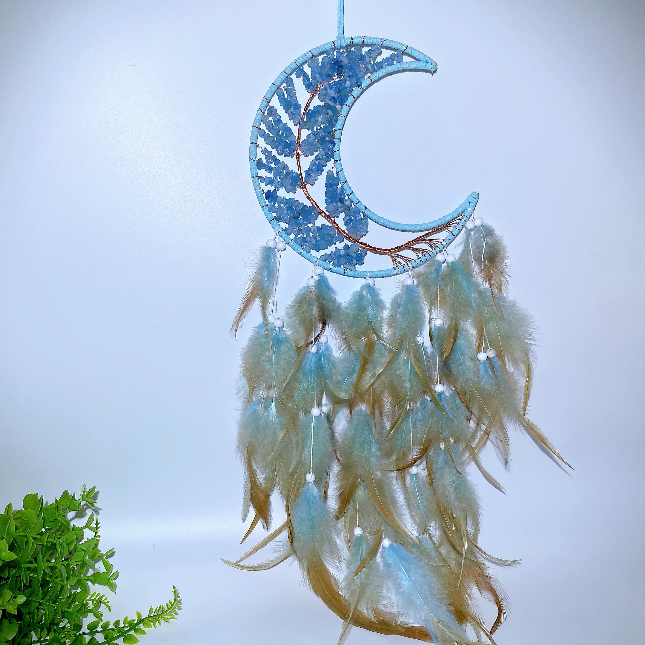 60cm Mixed Crystal Chips Moon Shape Dreamcatcher for Crystal Decor
