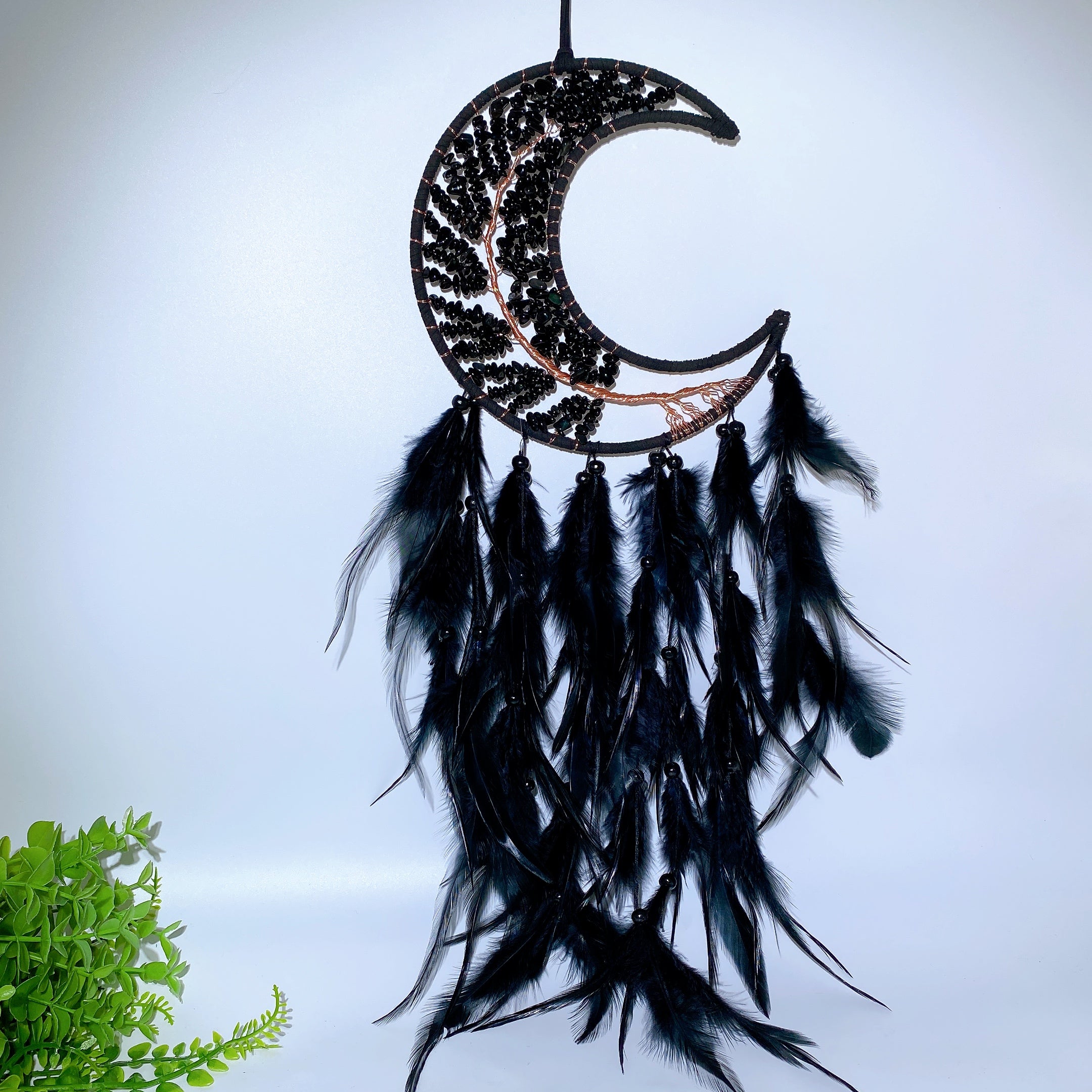 60cm Mixed Crystal Chips Moon Shape Dreamcatcher for Crystal Decor