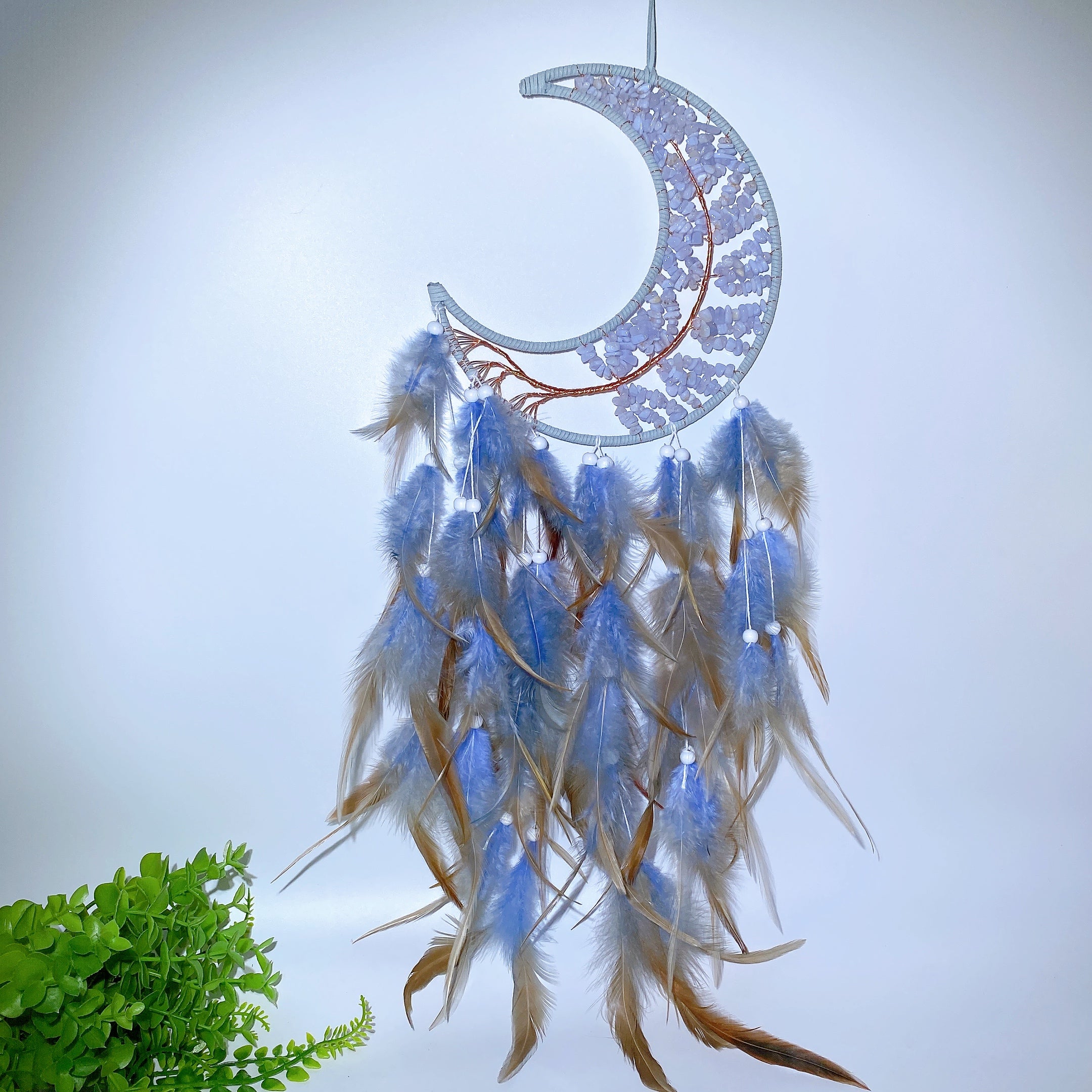 60cm Mixed Crystal Chips Moon Shape Dreamcatcher for Crystal Decor