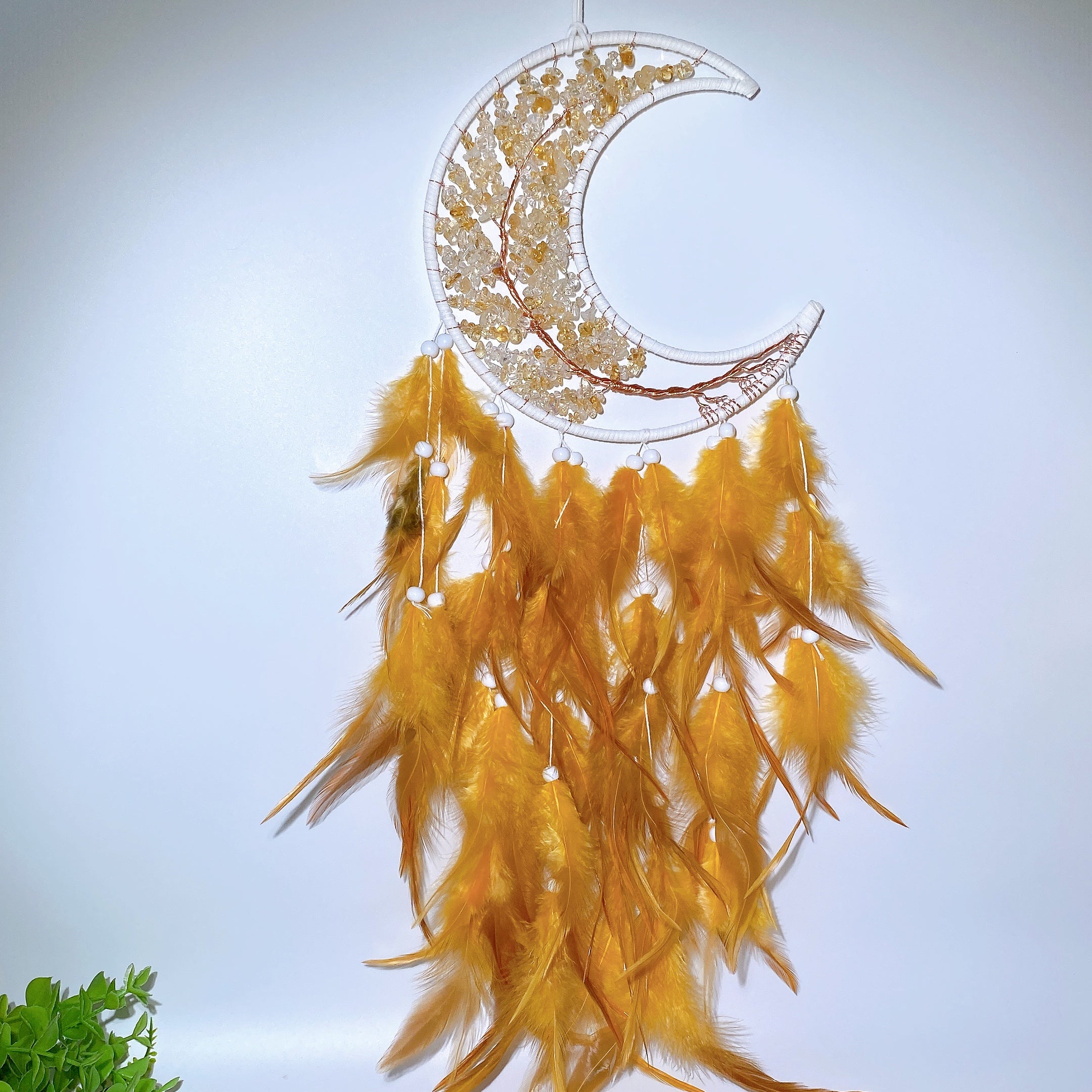 60cm Mixed Crystal Chips Moon Shape Dreamcatcher for Crystal Decor