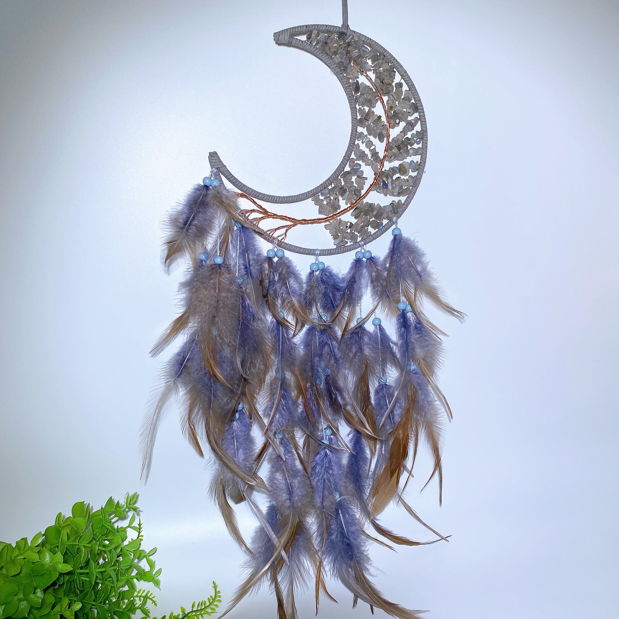 60cm Mixed Crystal Chips Moon Shape Dreamcatcher for Crystal Decor