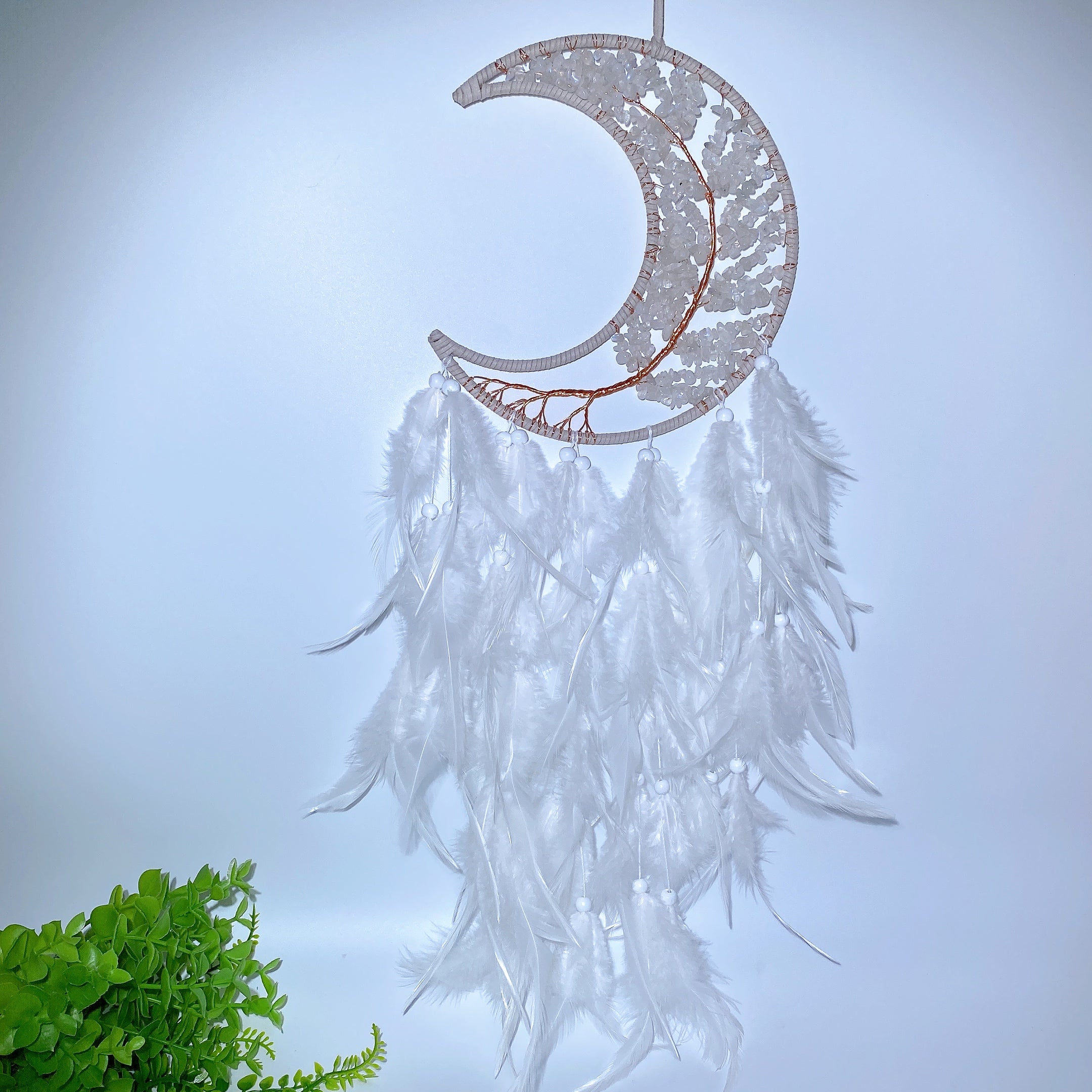 60cm Mixed Crystal Chips Moon Shape Dreamcatcher for Crystal Decor