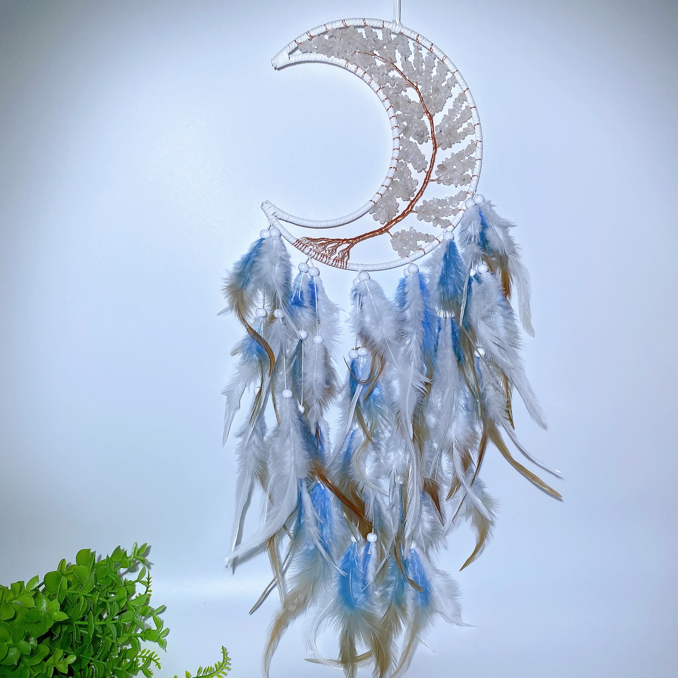 60cm Mixed Crystal Chips Moon Shape Dreamcatcher for Crystal Decor