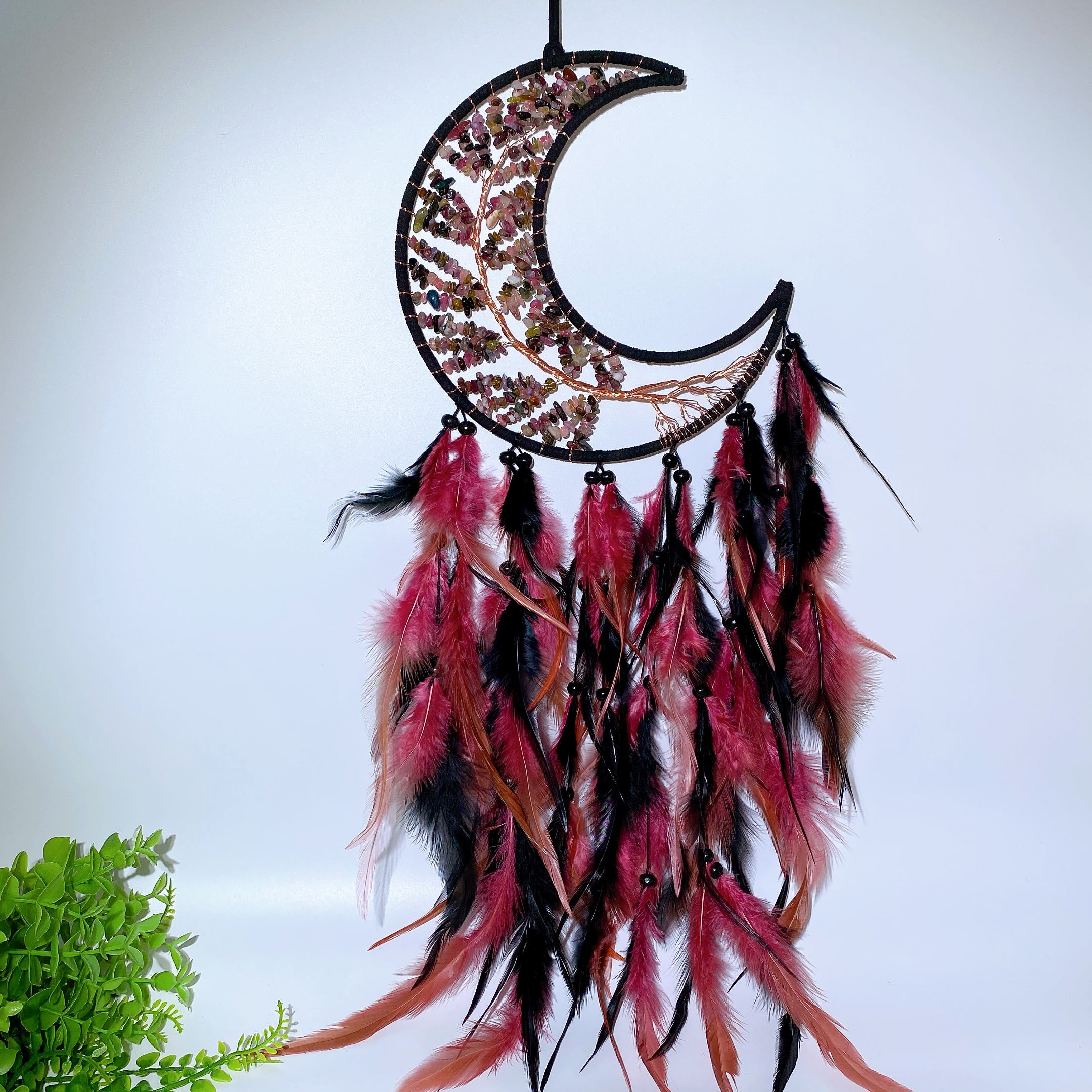 60cm Mixed Crystal Chips Moon Shape Dreamcatcher for Crystal Decor