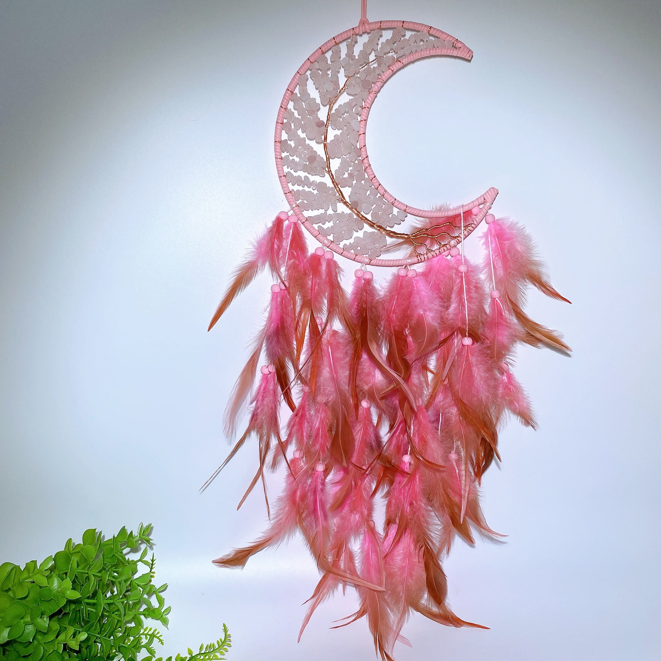 60cm Mixed Crystal Chips Moon Shape Dreamcatcher for Crystal Decor