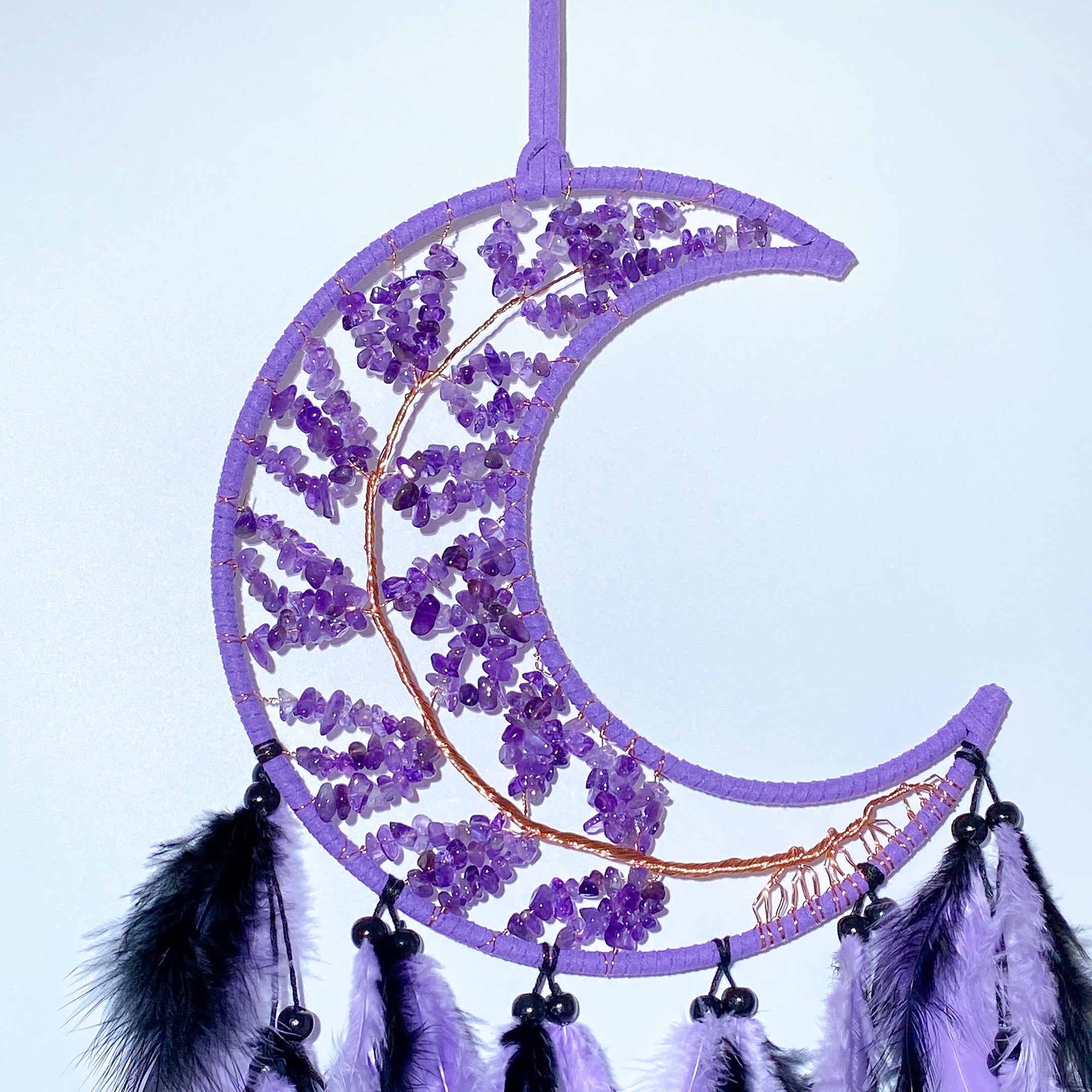 60cm Mixed Crystal Chips Moon Shape Dreamcatcher for Crystal Decor
