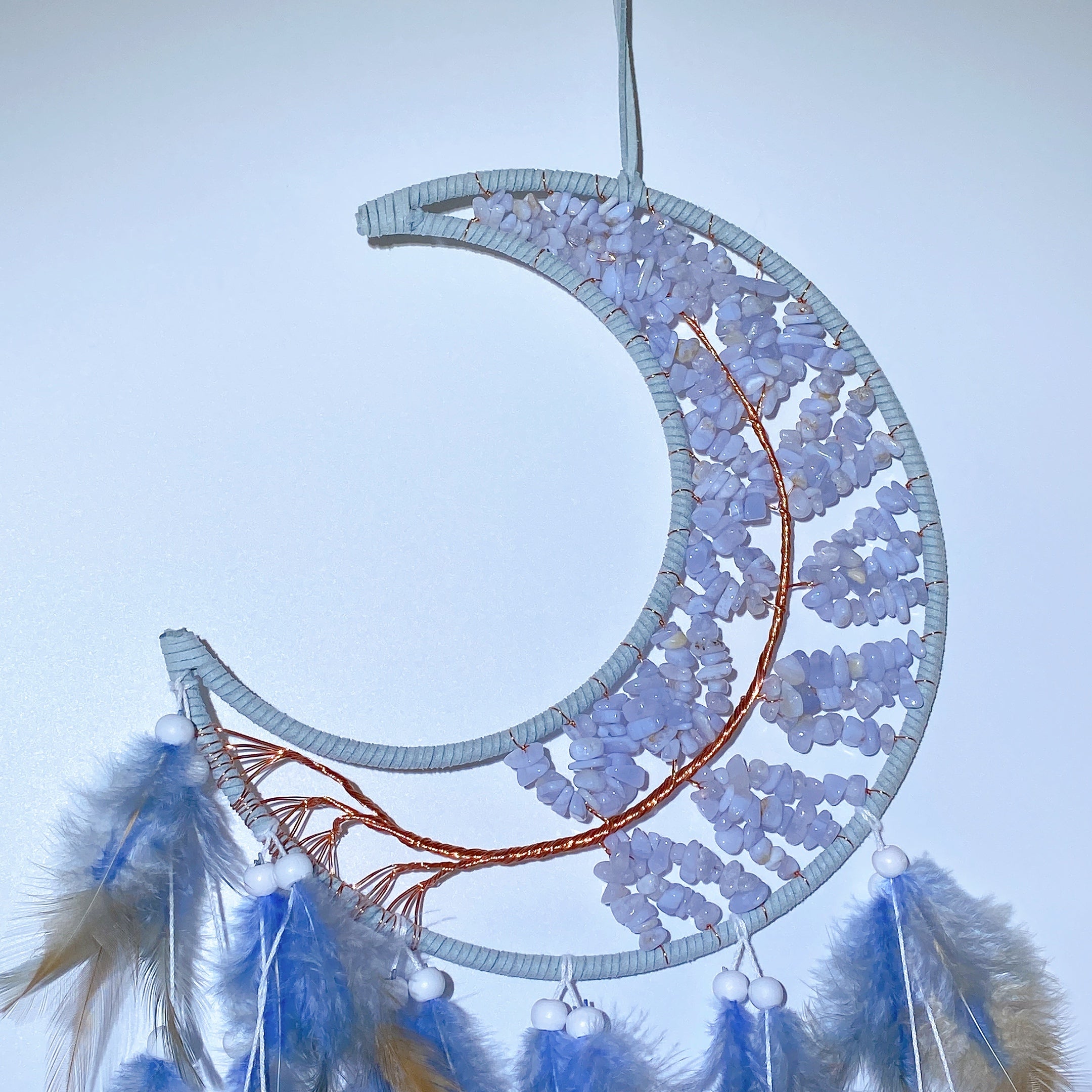 60cm Mixed Crystal Chips Moon Shape Dreamcatcher for Crystal Decor
