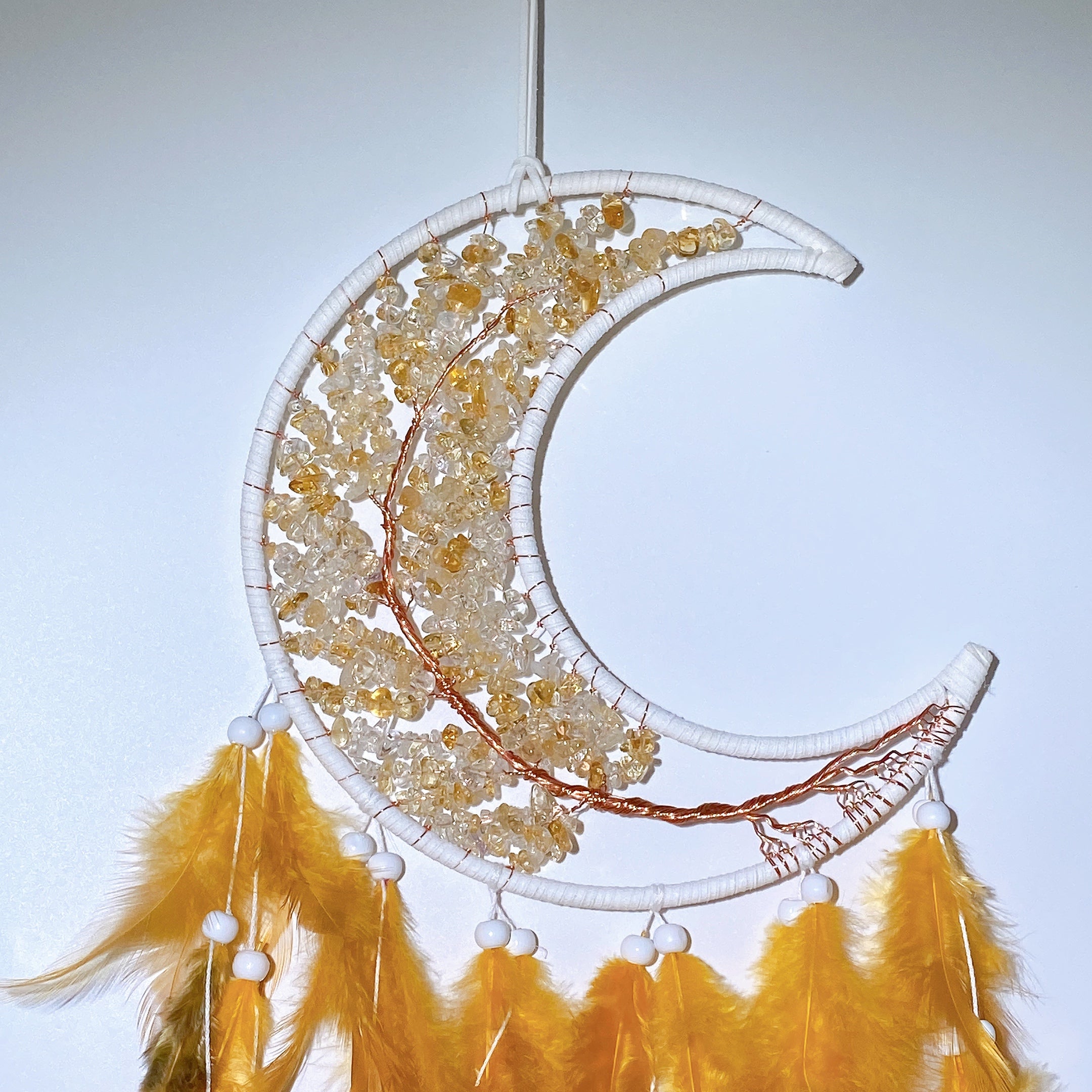 60cm Mixed Crystal Chips Moon Shape Dreamcatcher for Crystal Decor