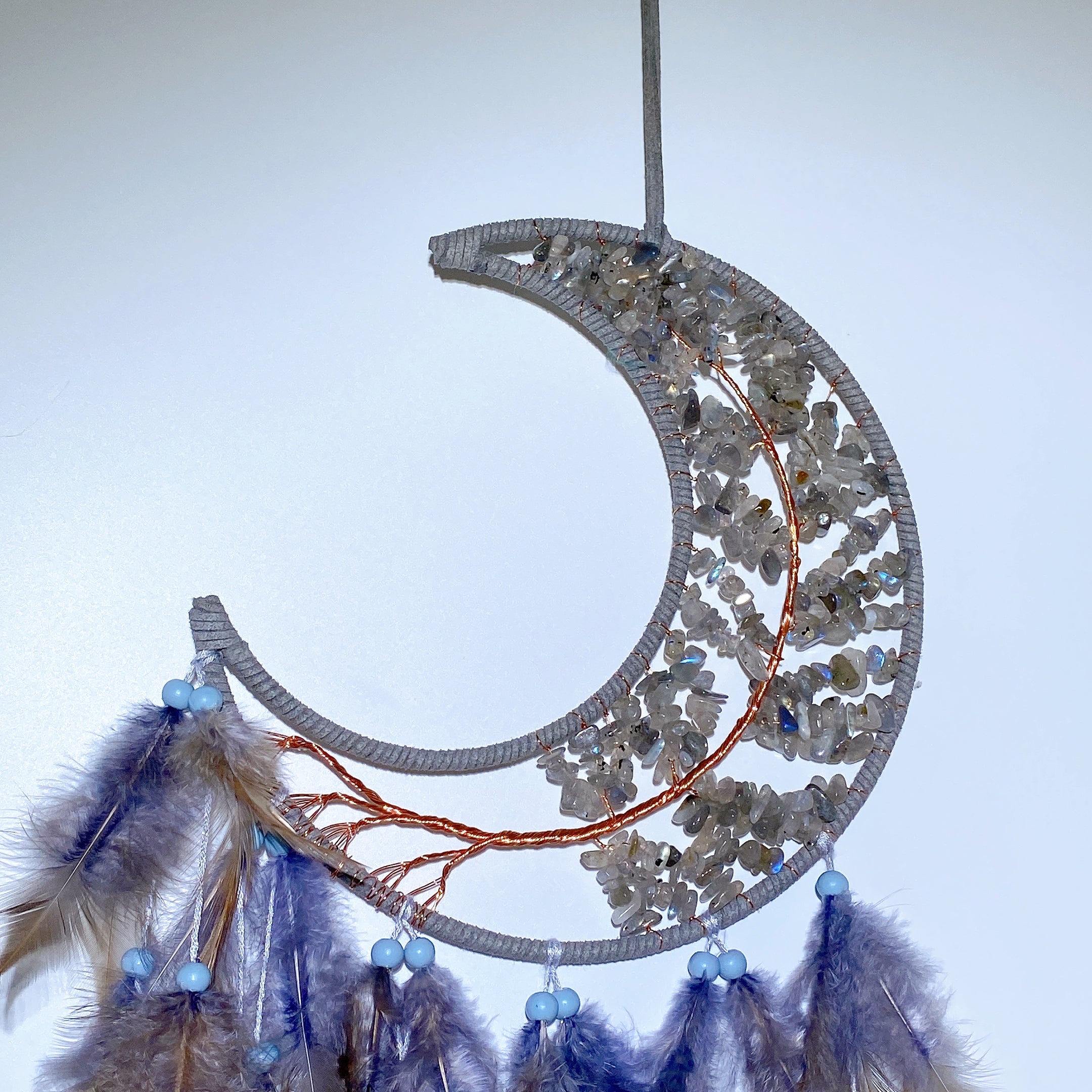 60cm Mixed Crystal Chips Moon Shape Dreamcatcher for Crystal Decor