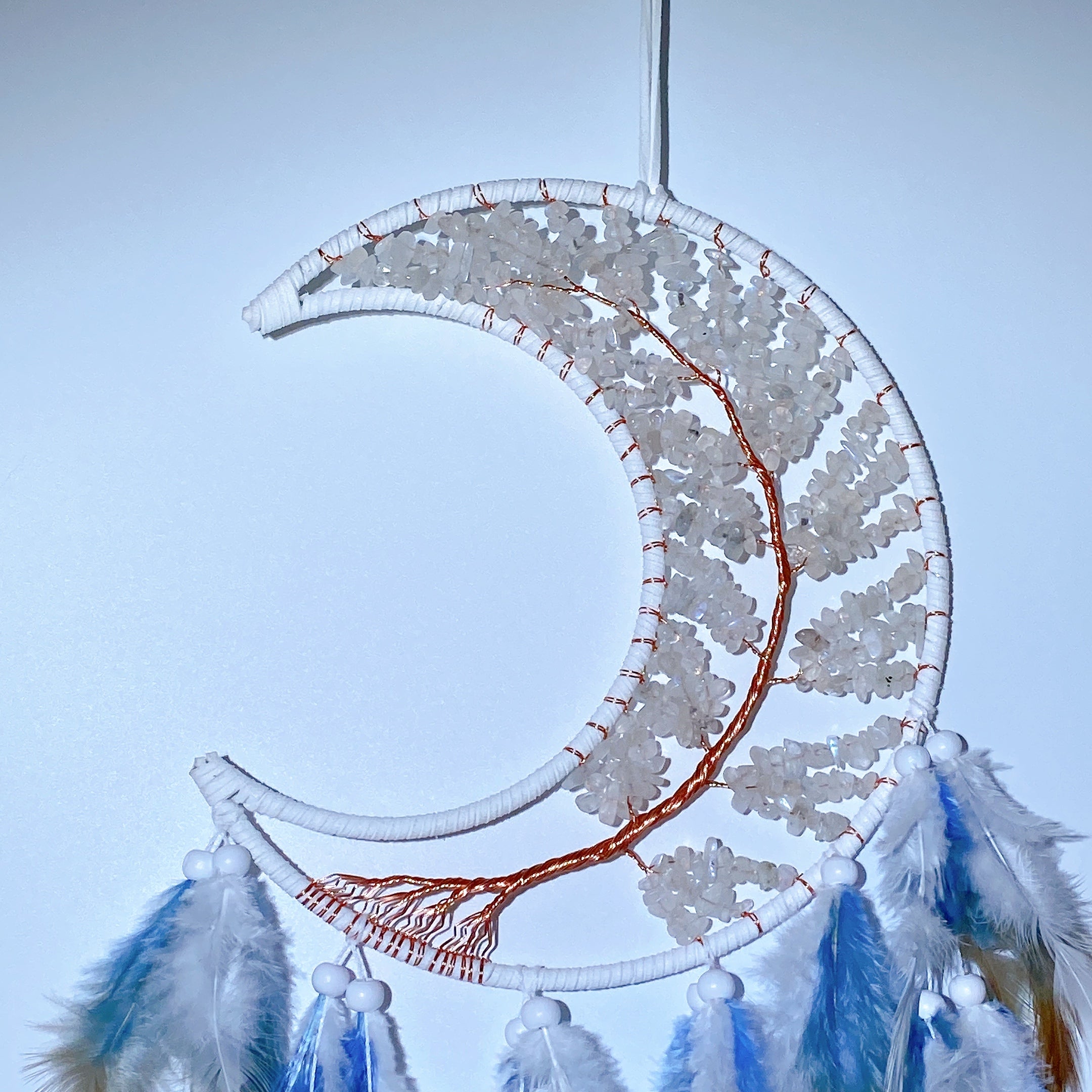 60cm Mixed Crystal Chips Moon Shape Dreamcatcher for Crystal Decor