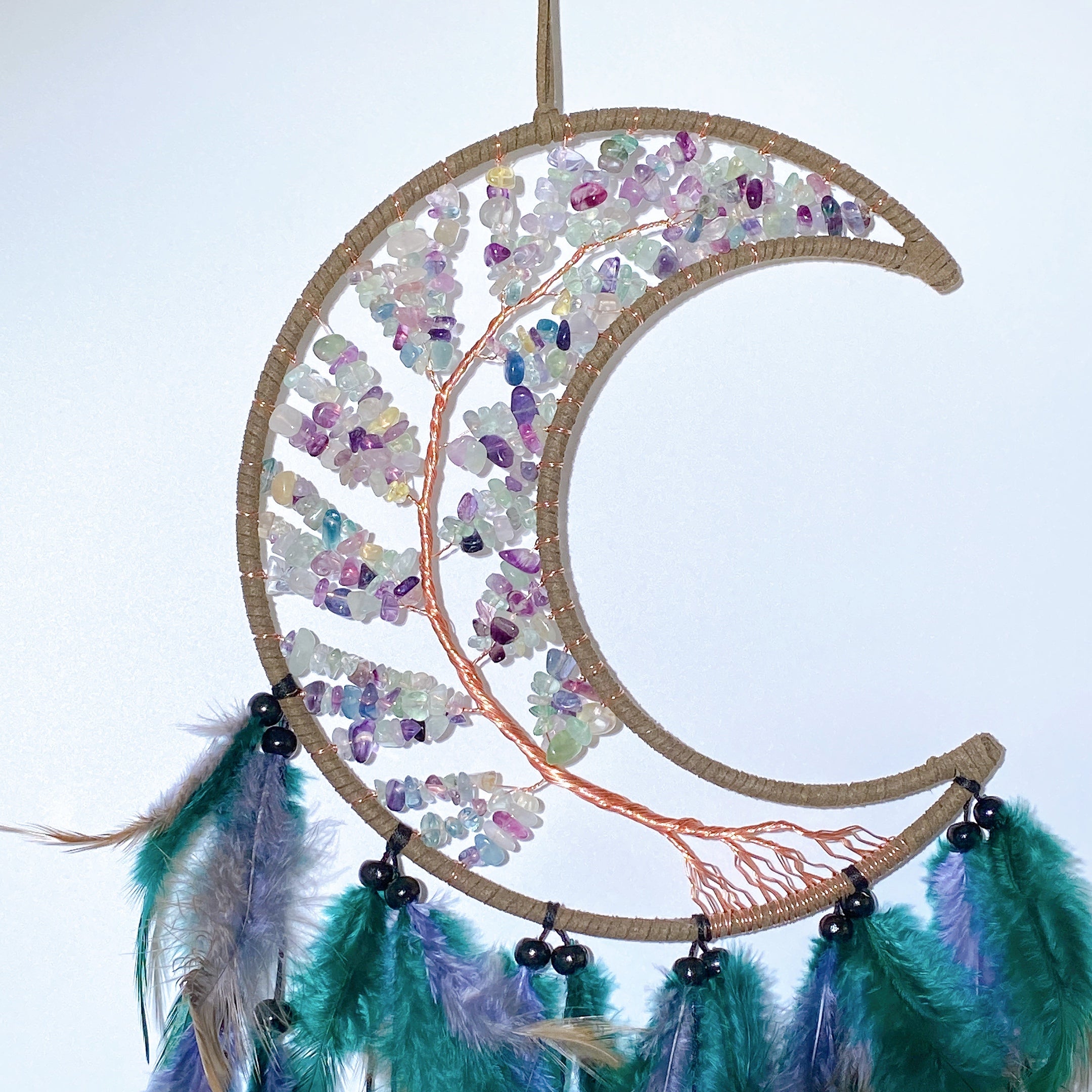 60cm Mixed Crystal Chips Moon Shape Dreamcatcher for Crystal Decor