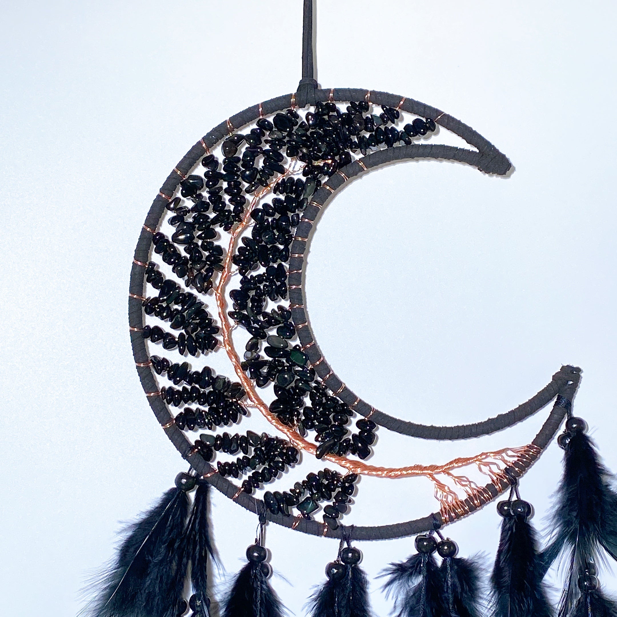 60cm Mixed Crystal Chips Moon Shape Dreamcatcher for Crystal Decor