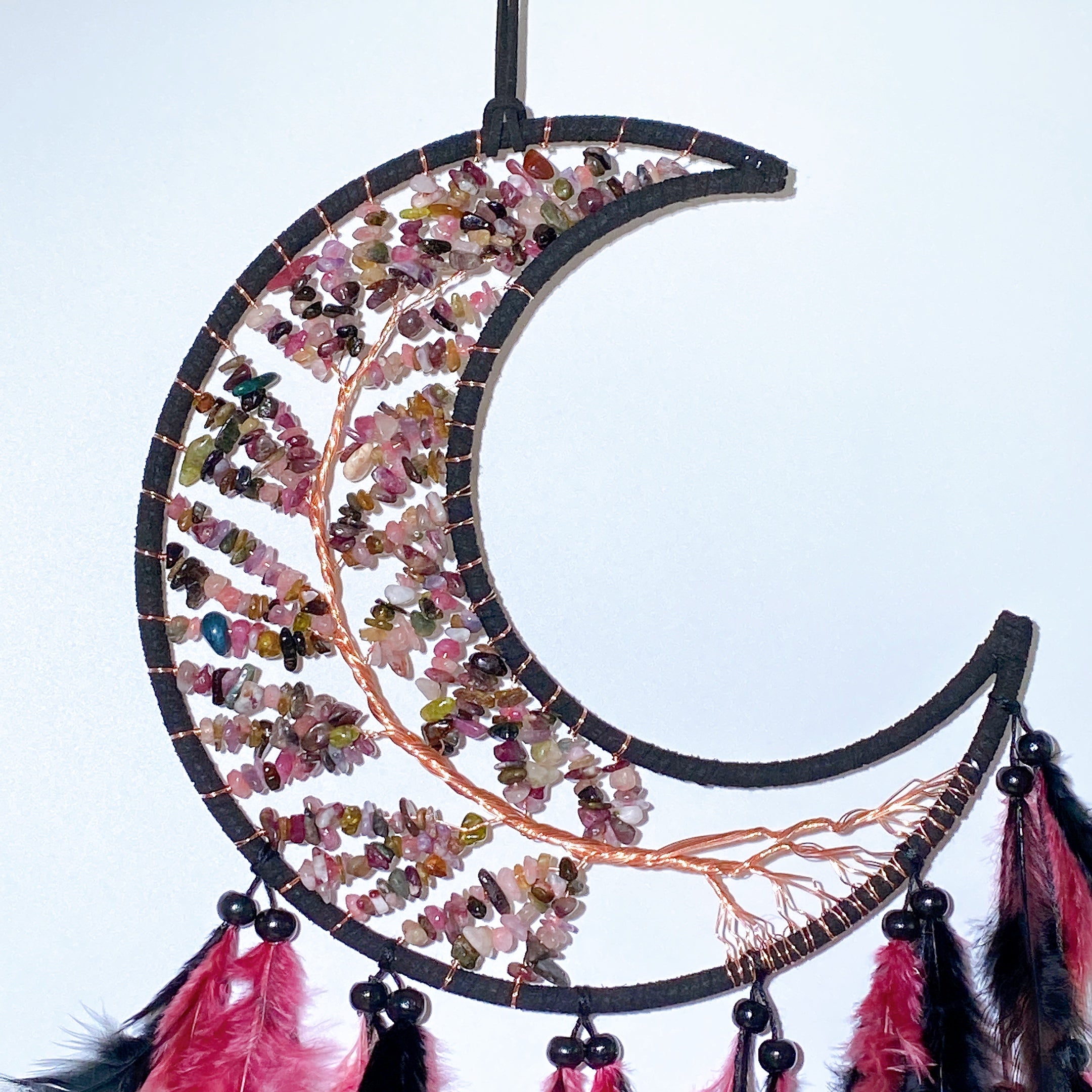 60cm Mixed Crystal Chips Moon Shape Dreamcatcher for Crystal Decor