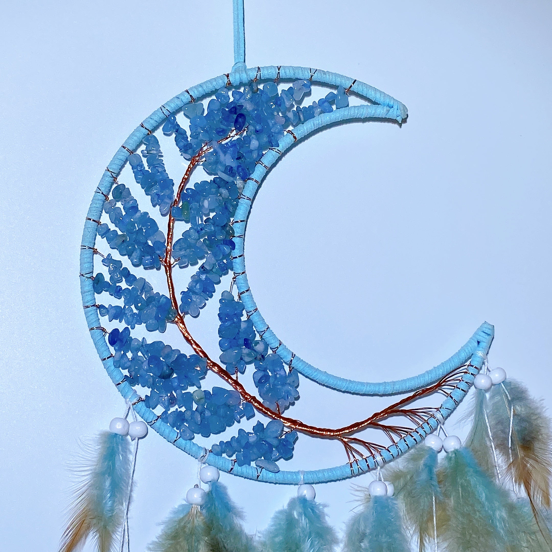 60cm Mixed Crystal Chips Moon Shape Dreamcatcher for Crystal Decor