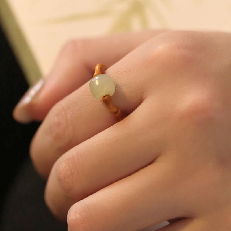Adjustable Hetian Jade Prosperity Bamboo Luck Ring