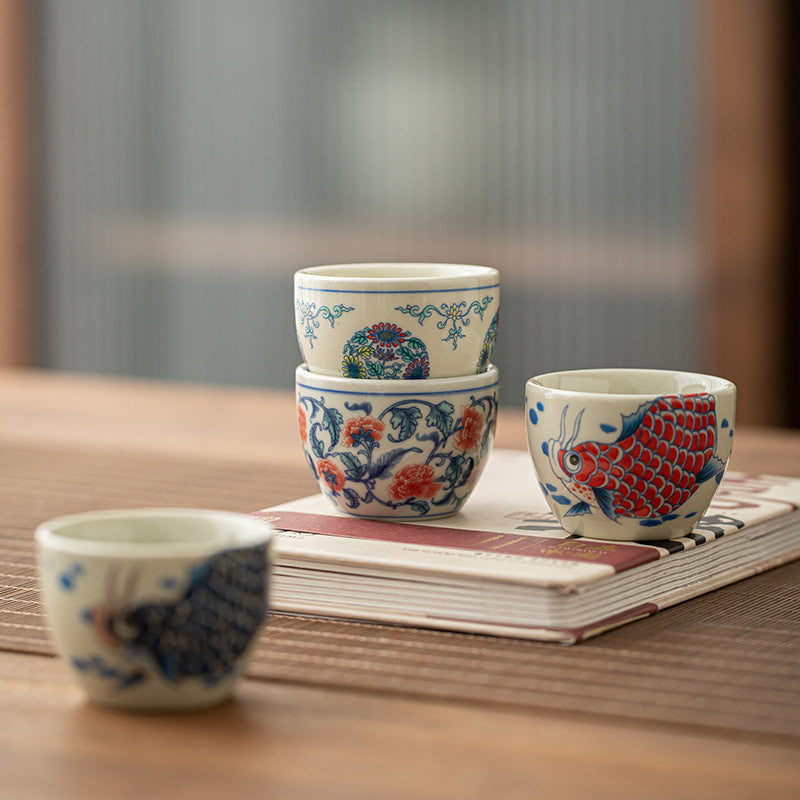 60ml Koi Fish Arowana Ceramic Teacup for Zen Decor