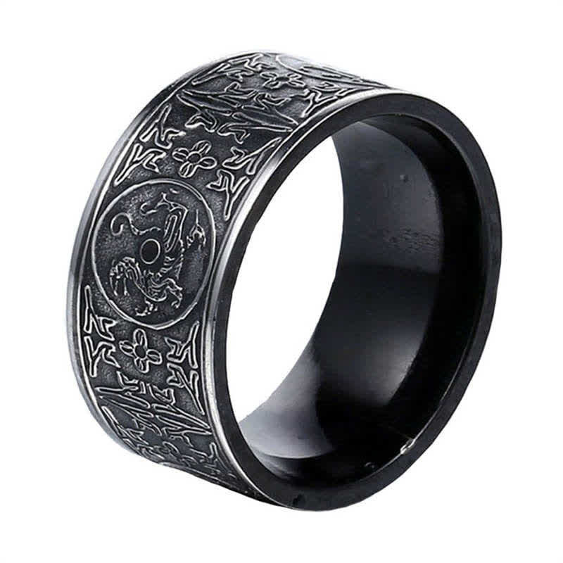 Carved Four Guardian Beasts Dragon Ring in Titanium Steel