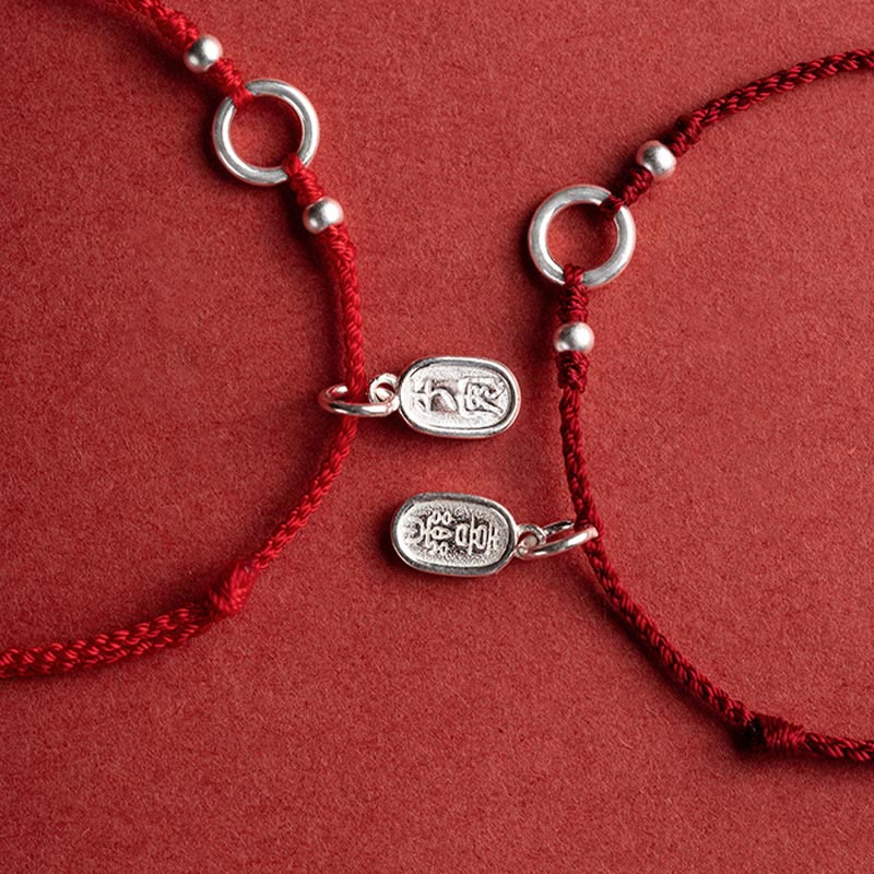 925 Sterling Silver Red String Bracelet with Peace Joy Lotus Buckle