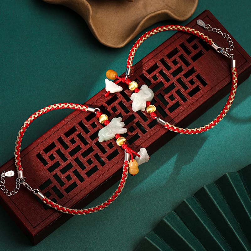 19.5cm Chinese Zodiac Jade Red String Bracelet Anklet