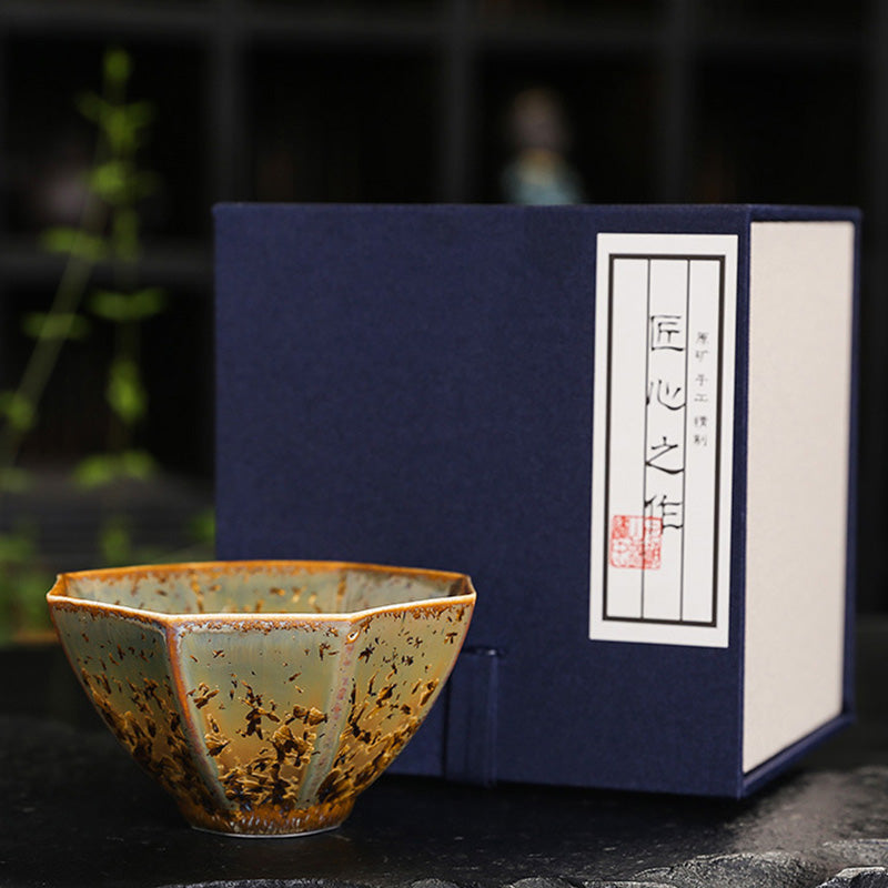 Colorful Brown Ceramic Chinese Tea Cup Bowl 210ml Size