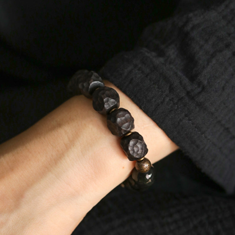 Black Obsidian Ebony Wood Strength Bracelet 17cm