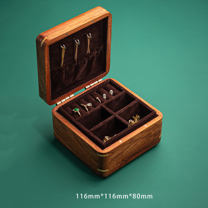 Rosewood Jewelry Box with Antique Flower Leaf Design - Handmade Storage