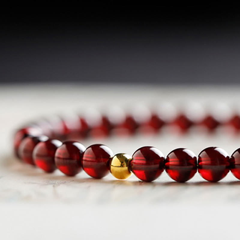 5mm Garnet Bracelet with 999 Gold Koi Fish for Protection