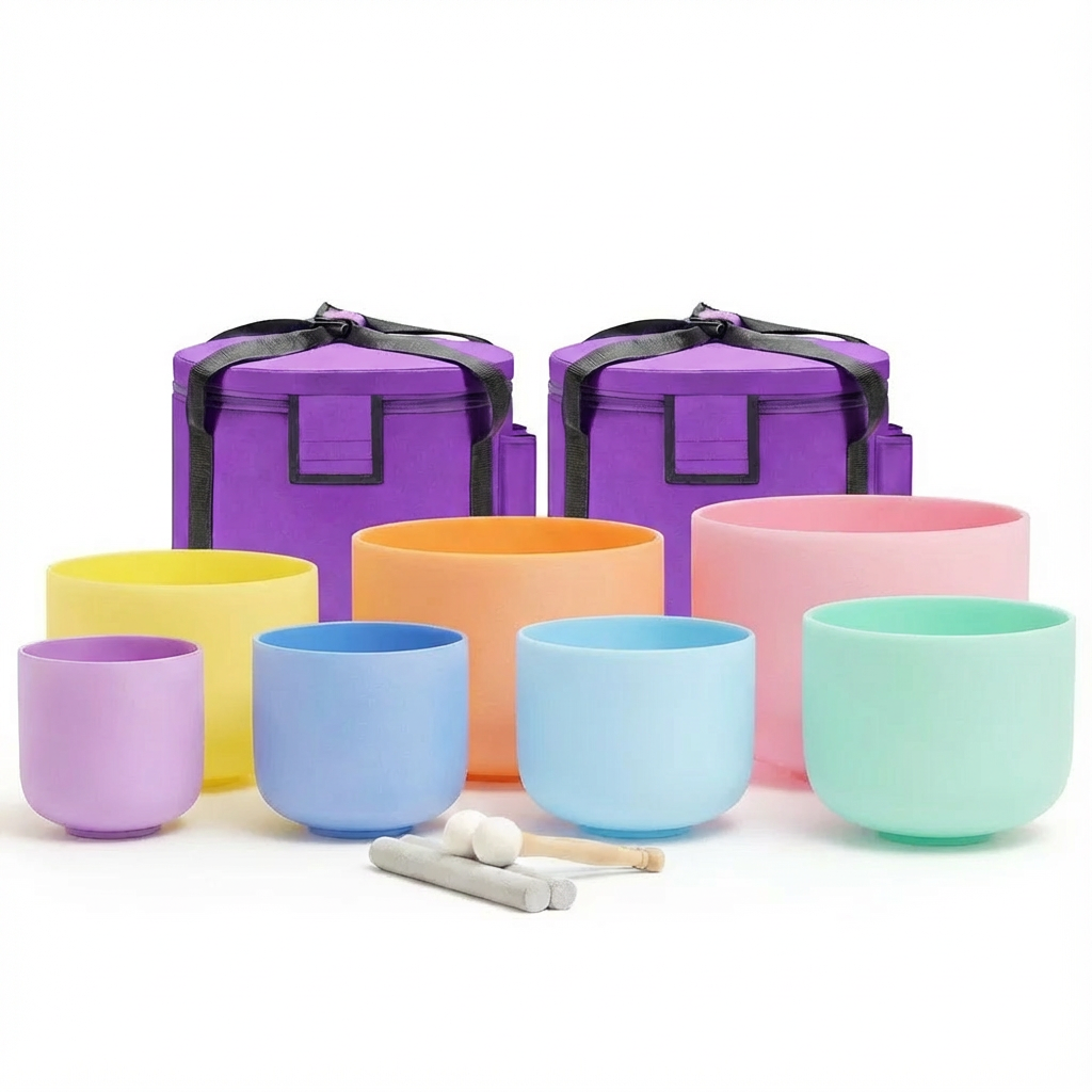 Pastel Crystal Singing Bowl Set for Meditation
