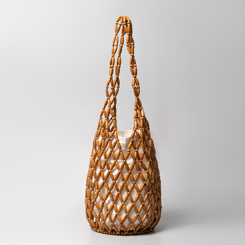 Wooden Beads Bucket Shoulder Bag for Spiritual Accessories
