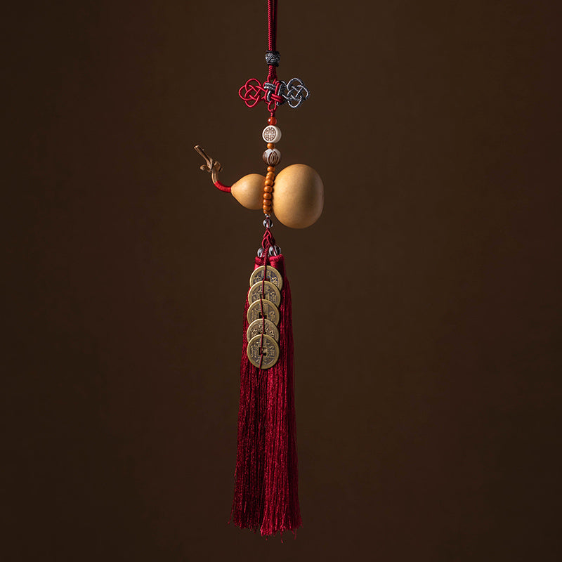Feng Shui Five Emperor Coins Gourd Tassels 41cm Decoration