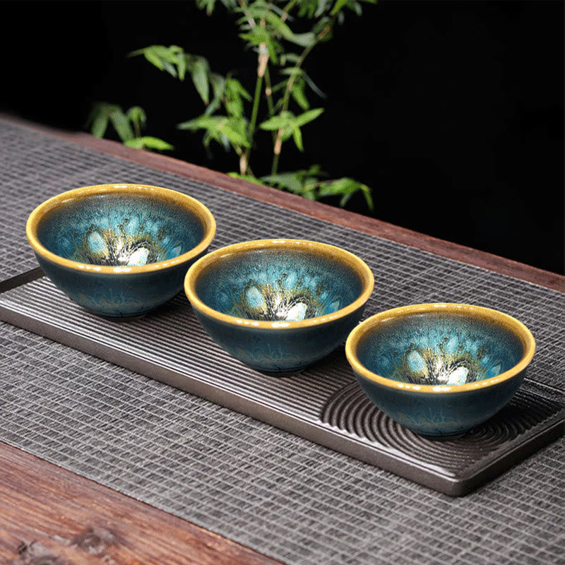 Jianzhan Ceramic Tea Cup 9.5cm Blue Glaze Handmade