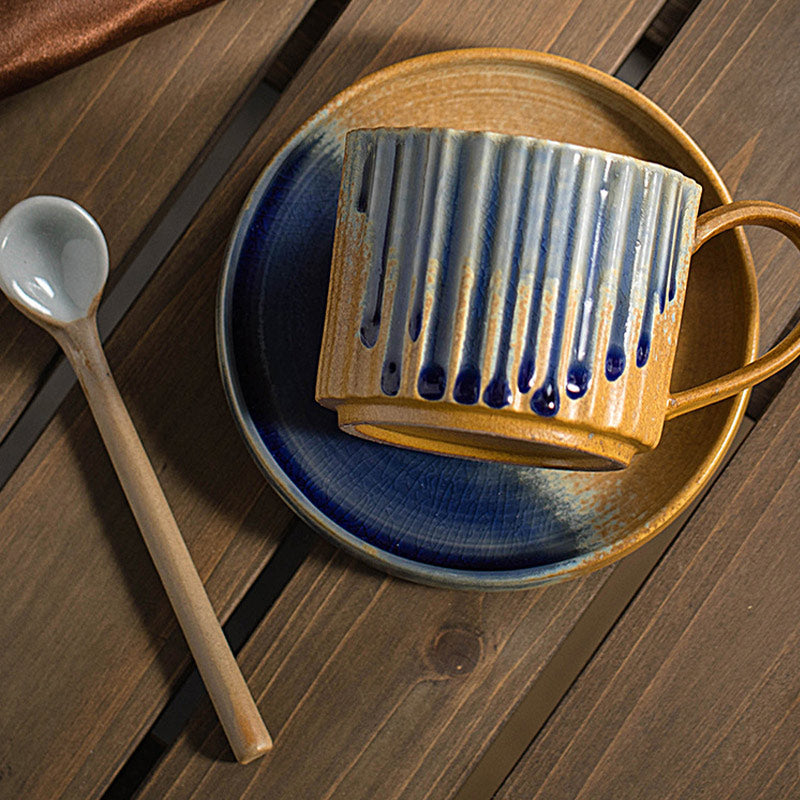 250ml Retro Striped Kiln Change Ceramic Coffee Mug | Zen Decor