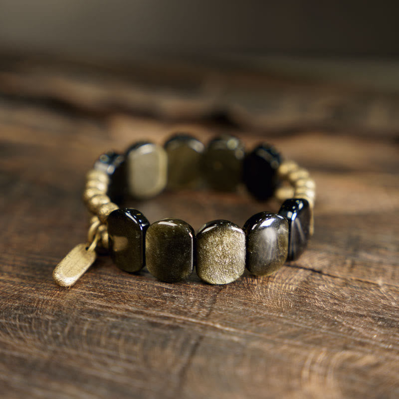 Black Obsidian Gold Sheen Obsidian Strength Bracelet 16cm