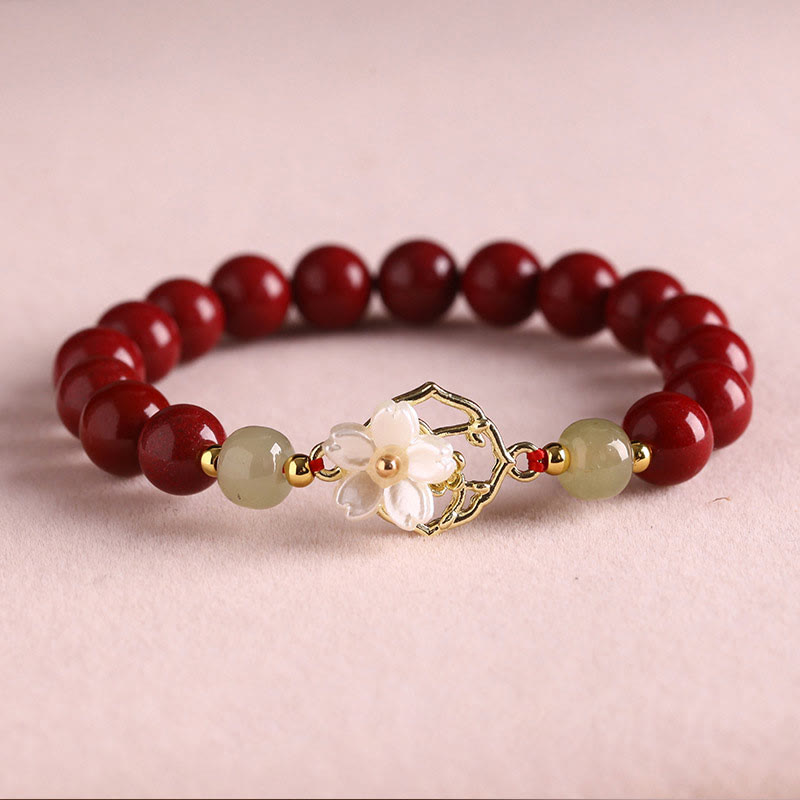6mm Natural Cinnabar Jade Beaded Blessing Bracelet