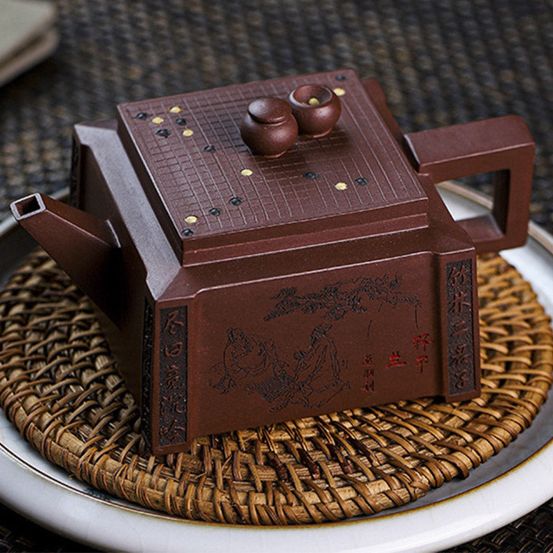 280ml Purple Clay Yixing Handmade Square Gongfu Teapot