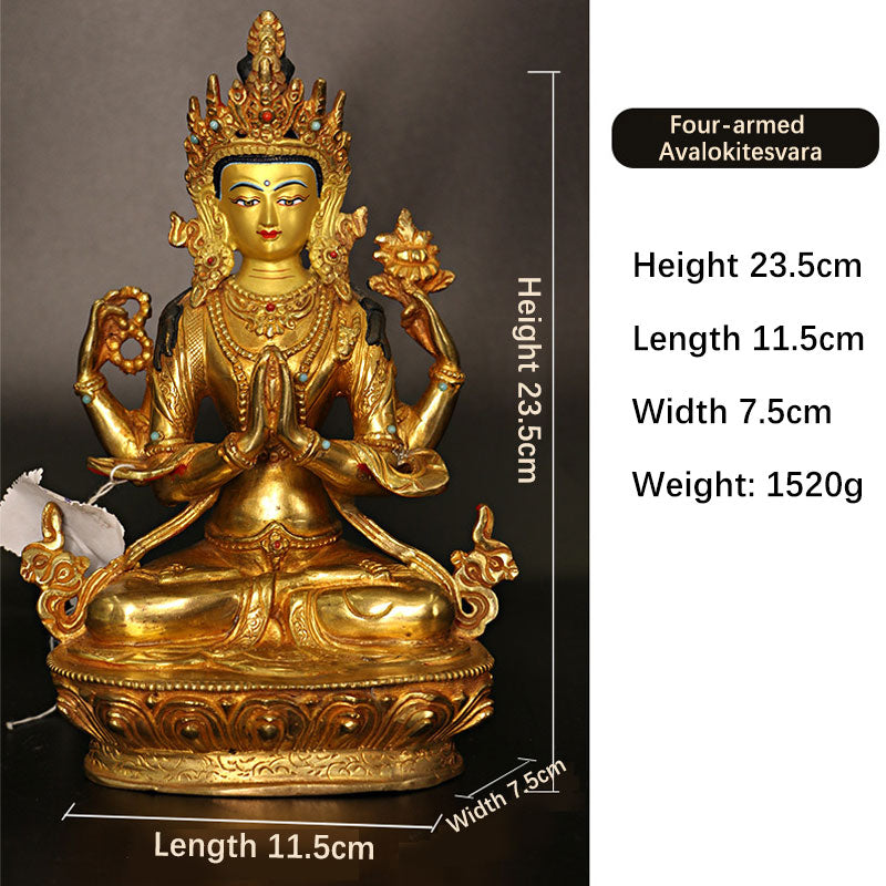 Copper and Gold Plated Bodhisattva Tara Chenrezig Statue for Protection