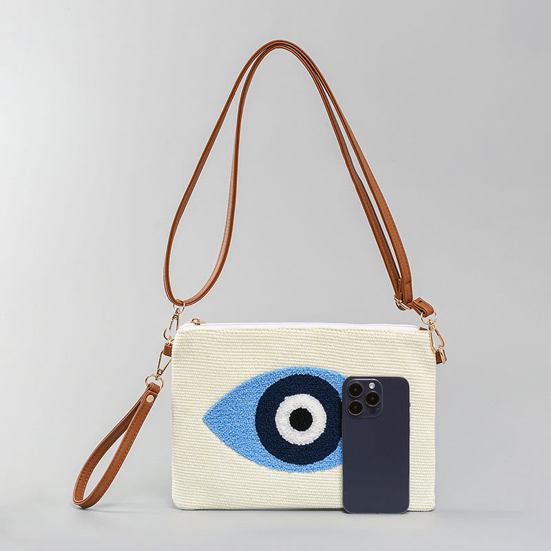 Evil Eye Canvas Crossbody Bag with Adjustable Strap - Protection Symbol