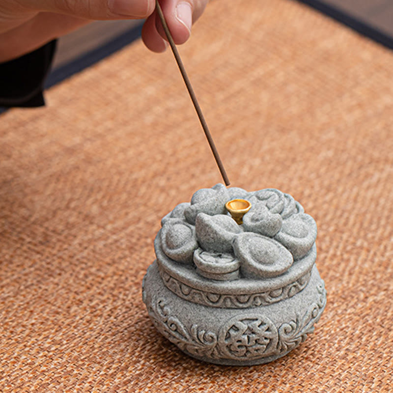 Green Sandstone Fu Incense Burner | Prosperity Desk Decor