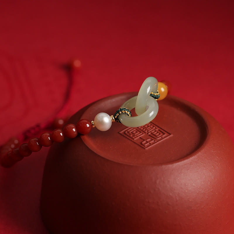 Red Agate Hetian Jade Peace Buckle Confidence Bracelet