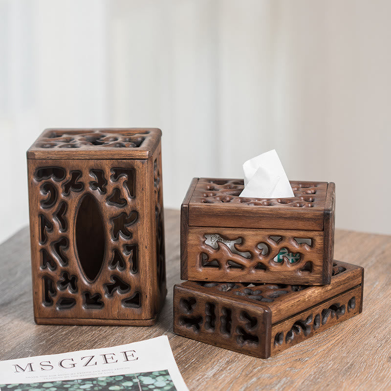 Teak Wood Retro Zen Tissue Box 21x13.5x5.5cm | Vintage Decor