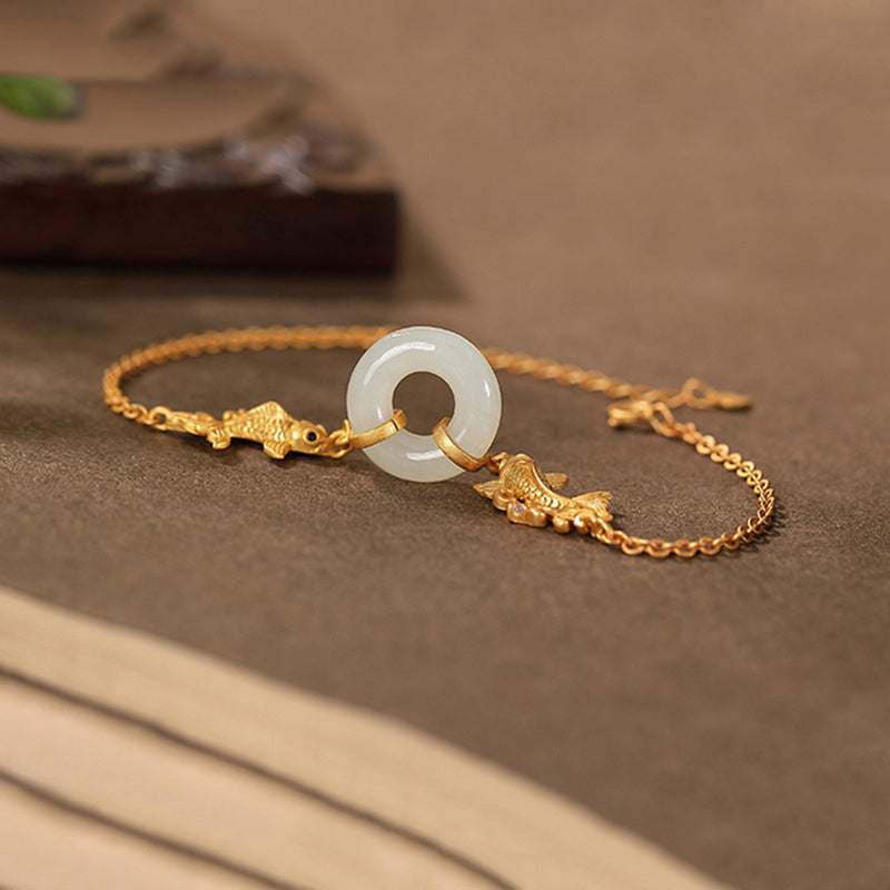 White Jade Koi Fish Prosperity Bracelet for Luck