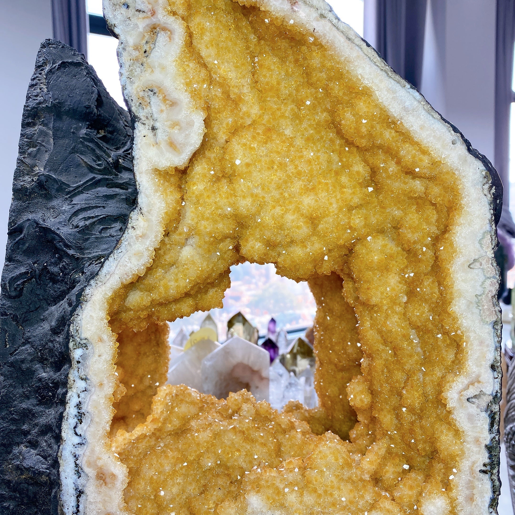 62cm Citrine Geode Crystal Cluster Three-sided Window Healing