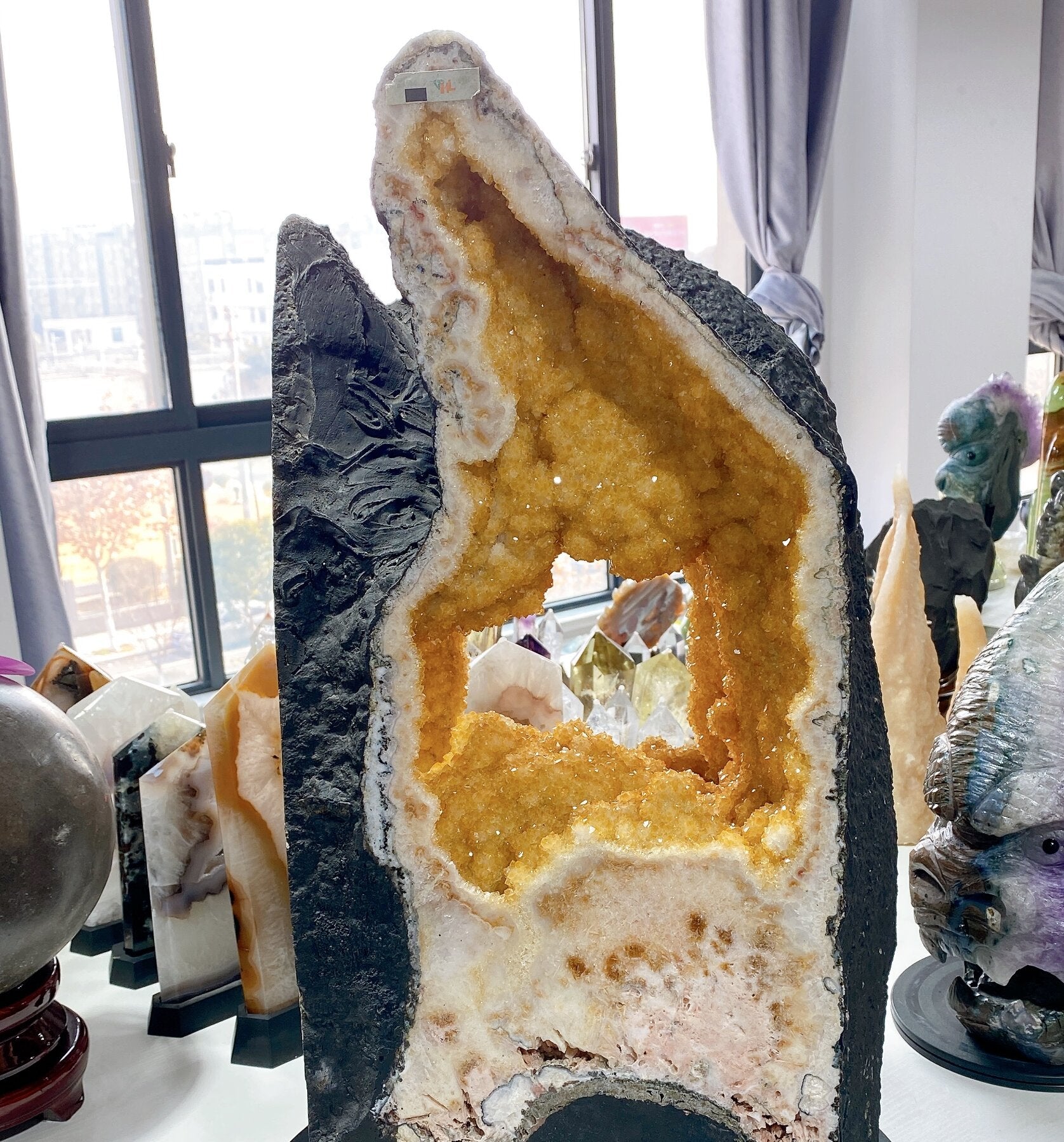 62cm Citrine Geode Crystal Cluster Three-sided Window Healing
