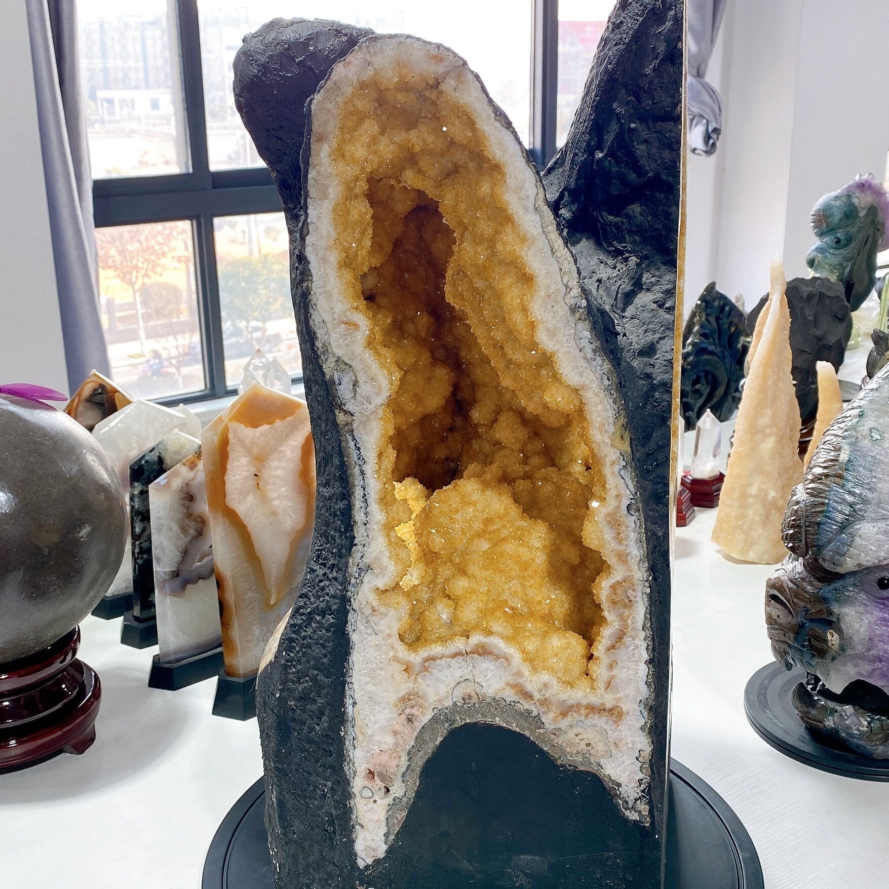 62cm Citrine Geode Crystal Cluster Three-sided Window Healing