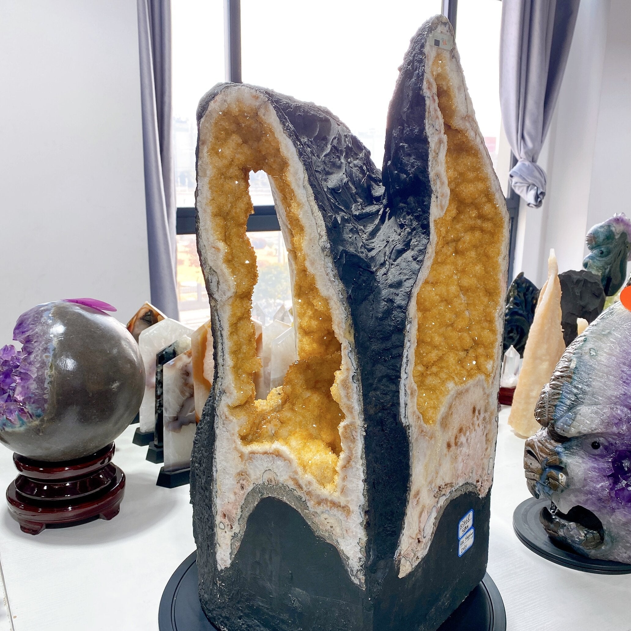 62cm Citrine Geode Crystal Cluster Three-sided Window Healing