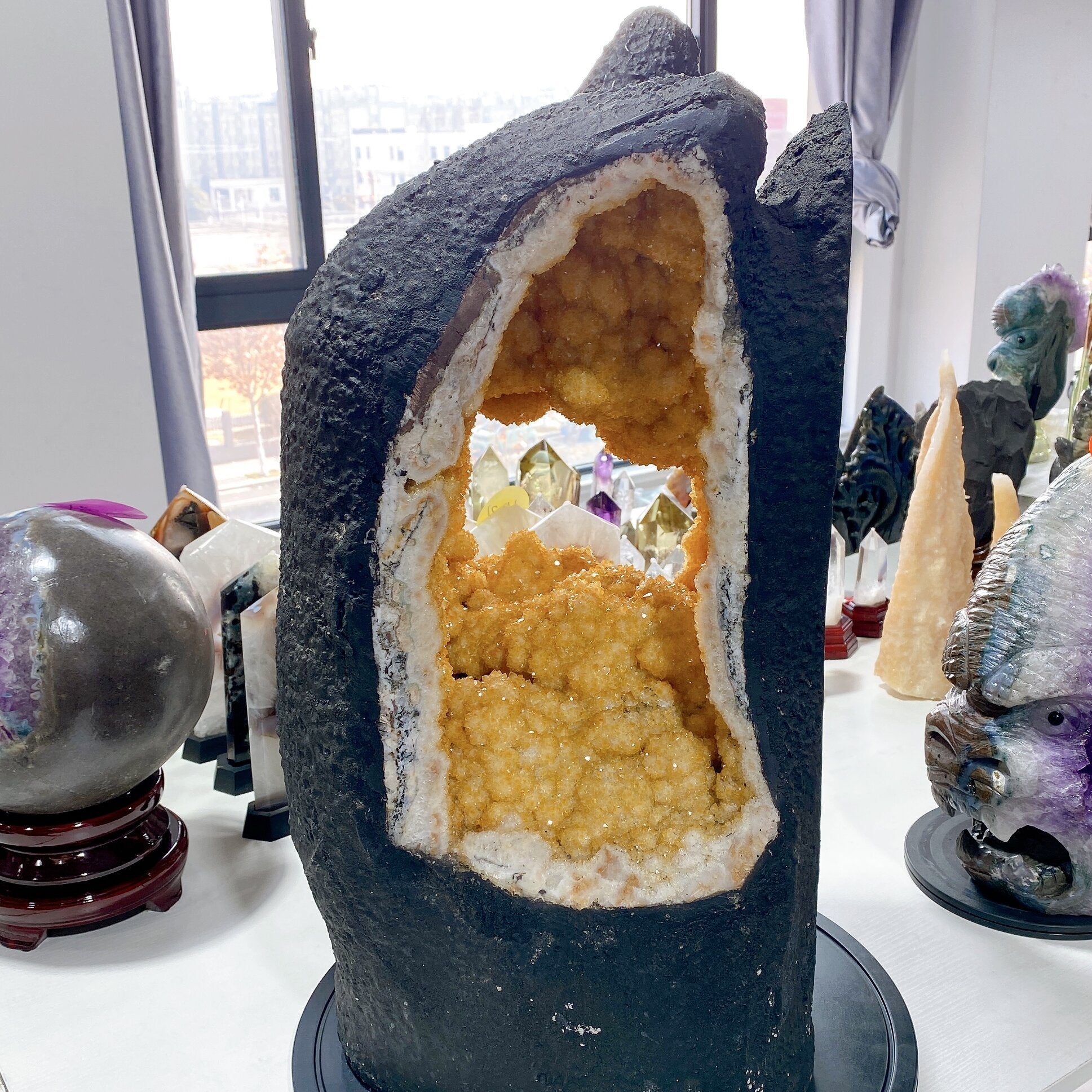 62cm Citrine Geode Crystal Cluster Three-sided Window Healing