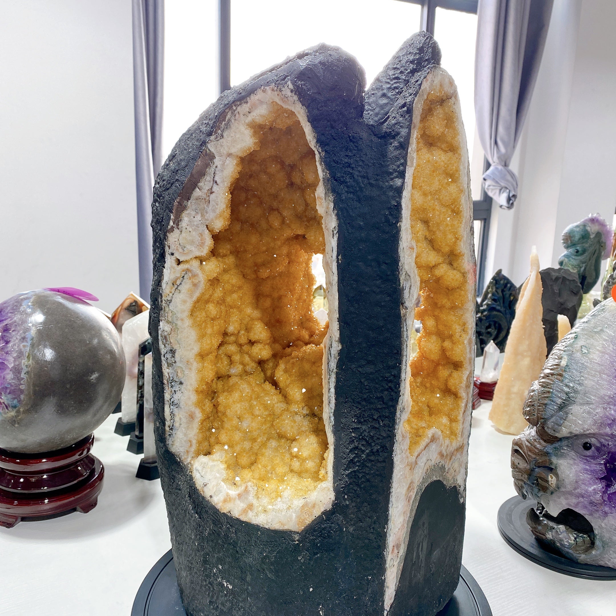 62cm Citrine Geode Crystal Cluster Three-sided Window Healing