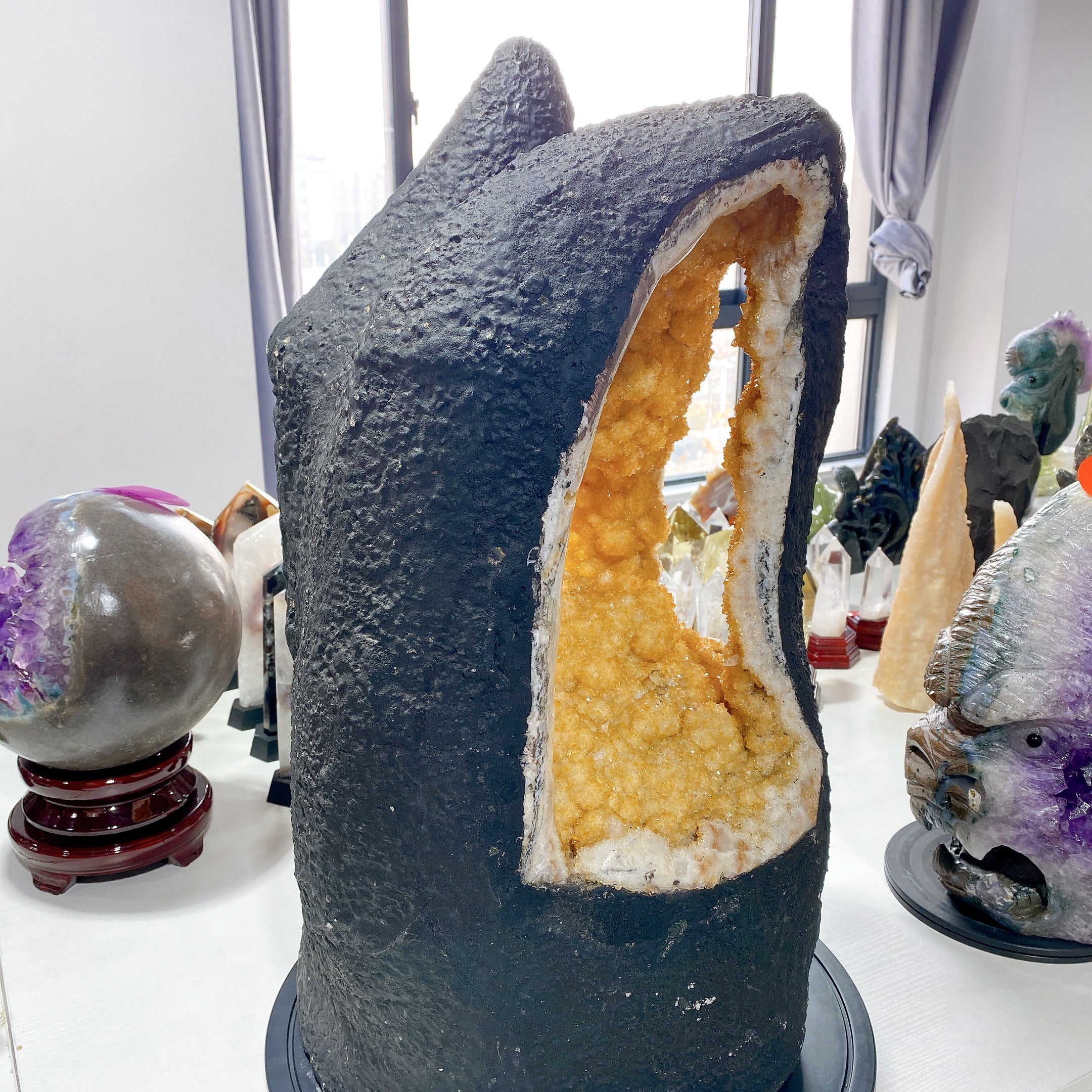 62cm Citrine Geode Crystal Cluster Three-sided Window Healing