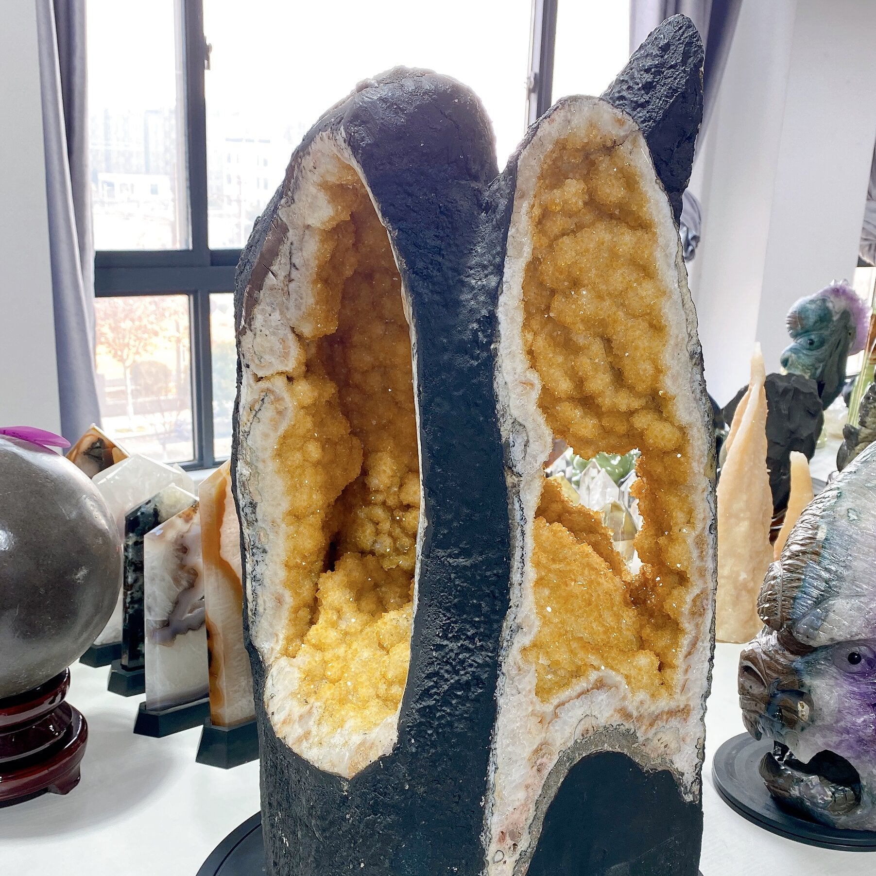 62cm Citrine Geode Crystal Cluster Three-sided Window Healing